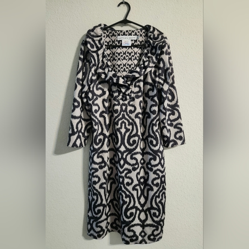 Gretchen Scott Piazza Ruffle Neck dress 3/4 sleeve size medium
